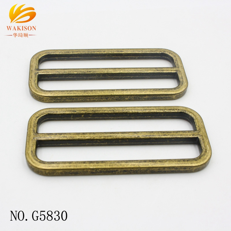 Zinc Alloy Flat Metal Bag Strap Slide & Loop Adjuster 55mm 3 Bar Metal Triglide Buckle For Webbing Str