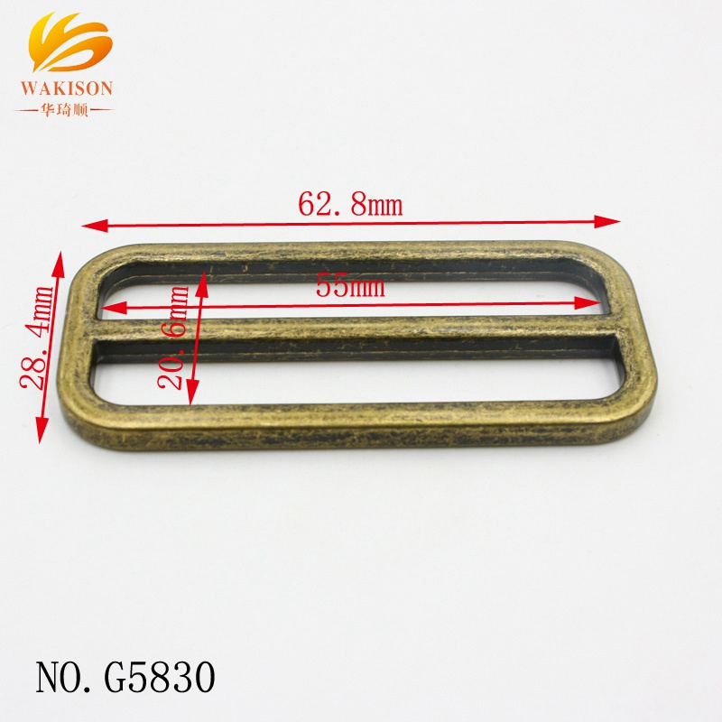 Zinc Alloy Flat Metal Bag Strap Slide & Loop Adjuster 55mm 3 Bar Metal Triglide Buckle For Webbing Str