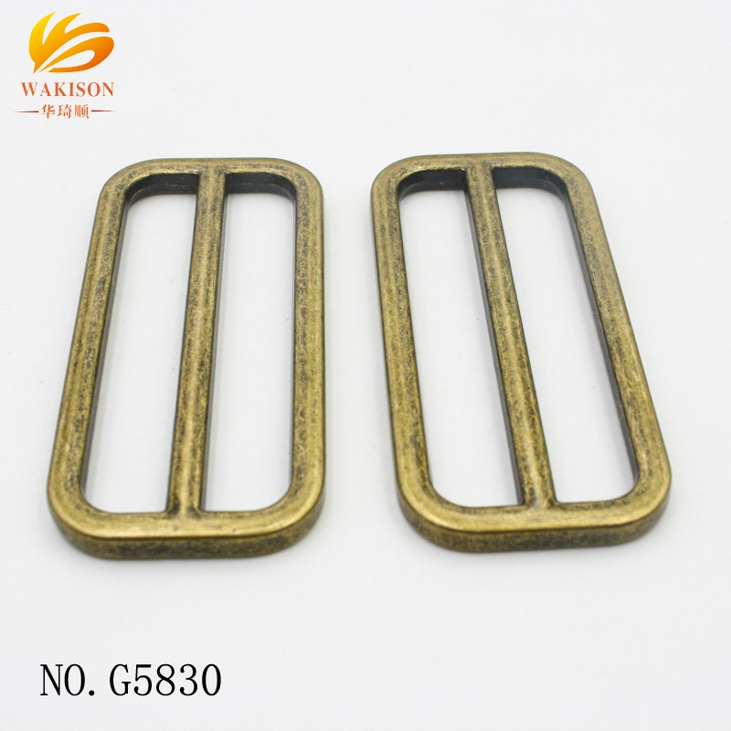 Zinc Alloy Flat Metal Bag Strap Slide & Loop Adjuster 55mm 3 Bar Metal Triglide Buckle For Webbing Str