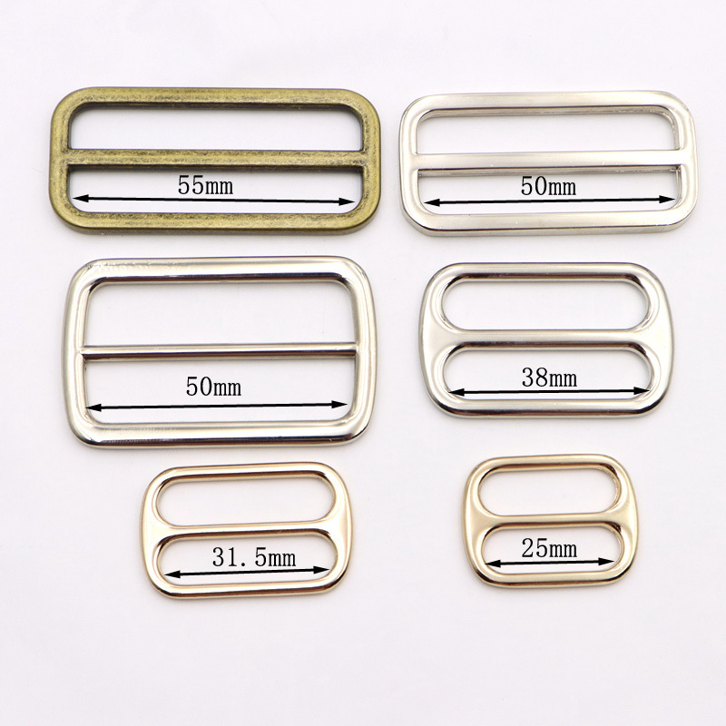 Zinc Alloy Flat Metal Bag Strap Slide & Loop Adjuster 55mm 3 Bar Metal Triglide Buckle For Webbing Str