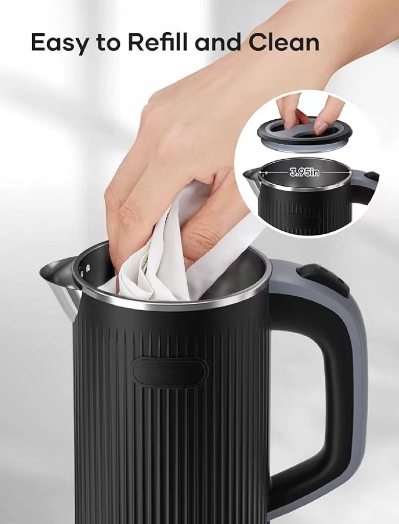 Portable 0.8 Liter Stainless Steel Electric Kettle Small Travel Hot Water Teapot with Automatic Closing and Drying Protection