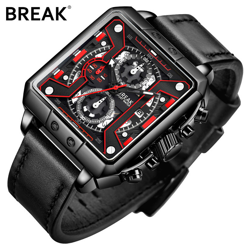 WJ-7656  China Factory Hot Selling Business Quartz Handwatches Fashion Leather Wrist Watches BREAK Brand Men Watches