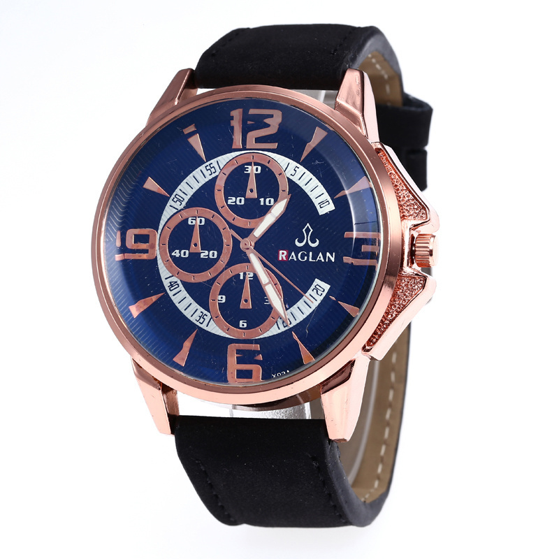 WJ-7950 Yiwu OEM Custom Logo Watches Change Color Blue Face Watch With Black Leather Band 2021 Men Quartz Wrist Watches