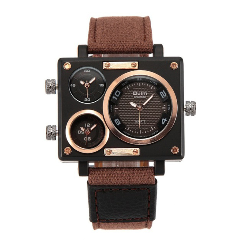 Oulm 3595 Top Brand Luxury Men Watches Unique Designer Watches Men Fashion Square Big Face 3 Time Zone Casual Quartz Watch