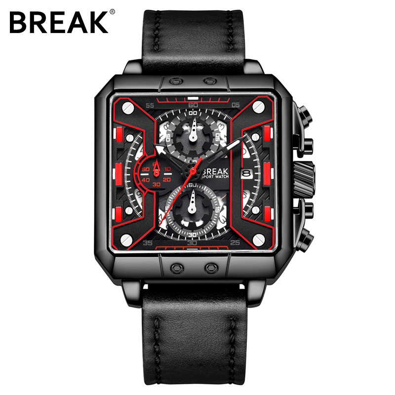 WJ-7656  China Factory Hot Selling Business Quartz Handwatches Fashion Leather Wrist Watches BREAK Brand Men Watches