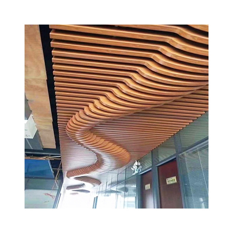 Wood Grain Indoor Suspension Metal Art Suspended Ceiling  Beautiful Curved Ceiling