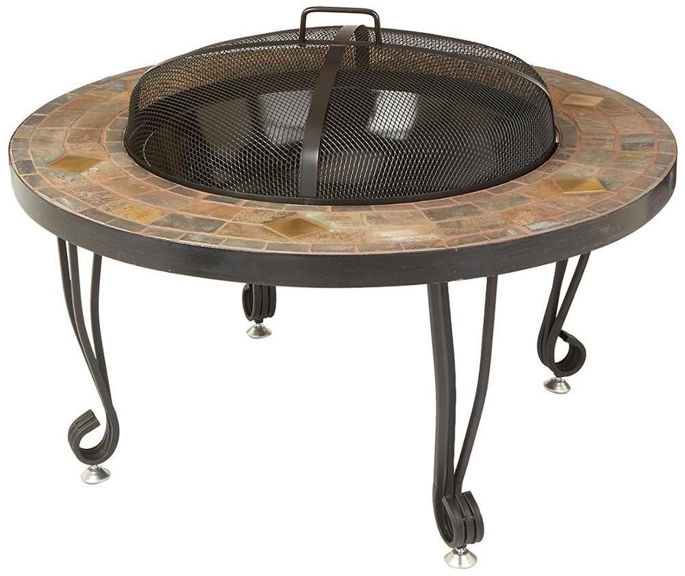 34-inch Natural Stone Fire Pit with Copper Accents