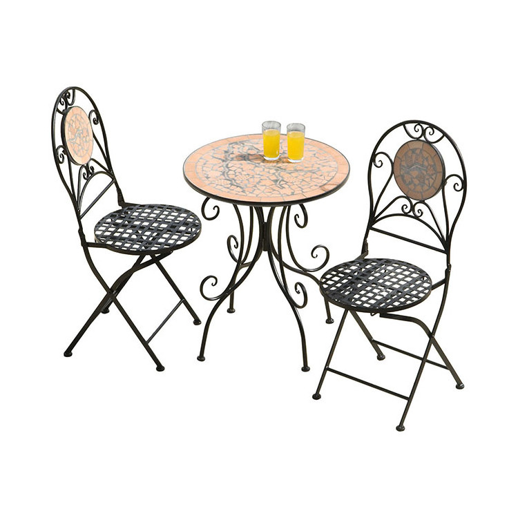 Mosaic Bistro Table Round 2 Iron Chairs Set Stone Tiles Top Patio Outdoor Garden