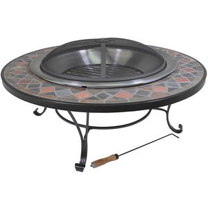 40" Round Mosaic Slate Fire Pit Table Wood Burning Patio Deck