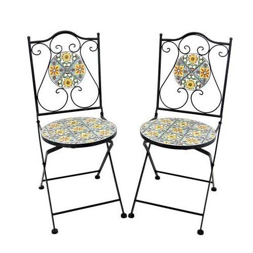 Mosaic Tile Bistro Set 1 Table 2 Folding Chairs