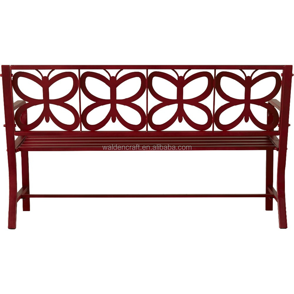 Outdoor red metal butterfly decoration garden bench