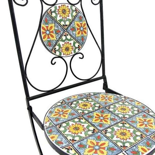 Mosaic Tile Bistro Set 1 Table 2 Folding Chairs