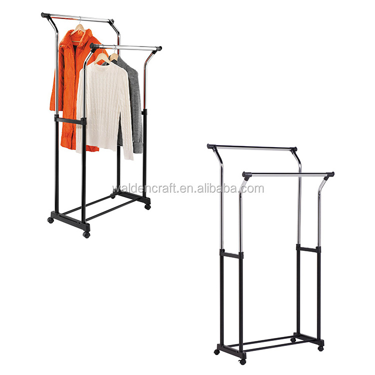 2 Metal Hanger Clothing Rack with Two Bars for Garments Coat and Shoes Rack