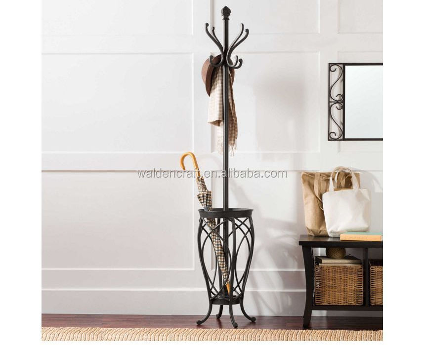 Home Hall Metal Coat Rack Hanger Hat Tree Hook Hooks Umbrella Holder Stand