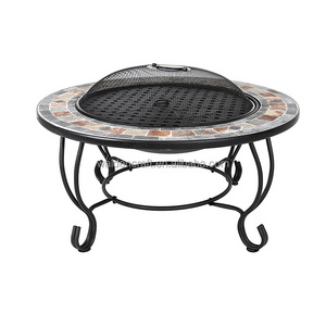 Garden Round Wood Burning Slate fire pit table with grill grate