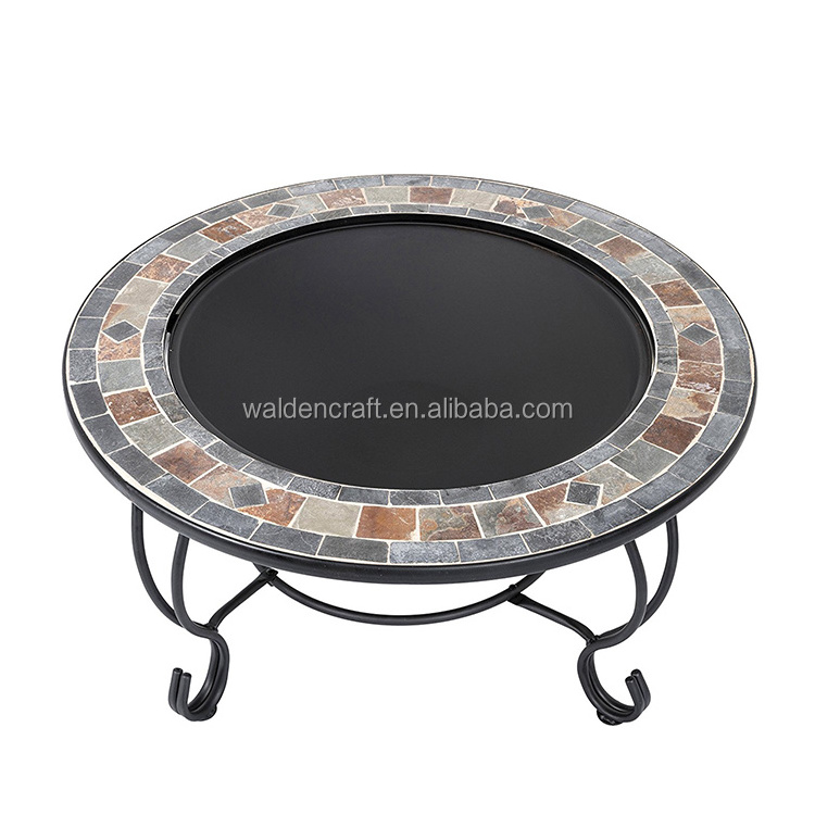 Garden Round Wood Burning Slate fire pit table with grill grate