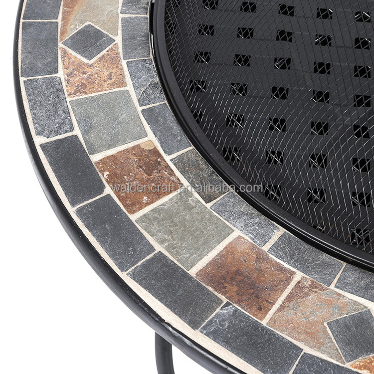 Garden Round Wood Burning Slate fire pit table with grill grate