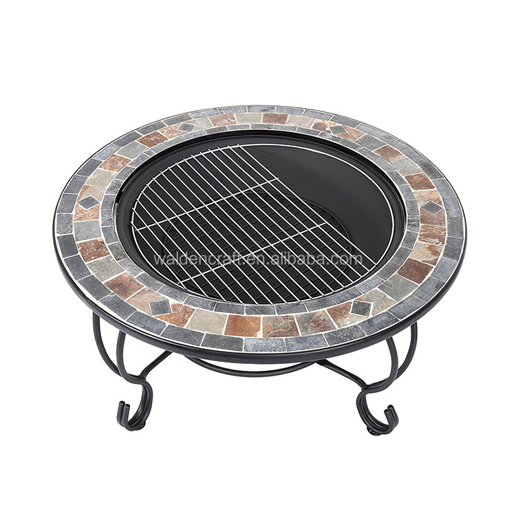 Garden Round Wood Burning Slate fire pit table with grill grate