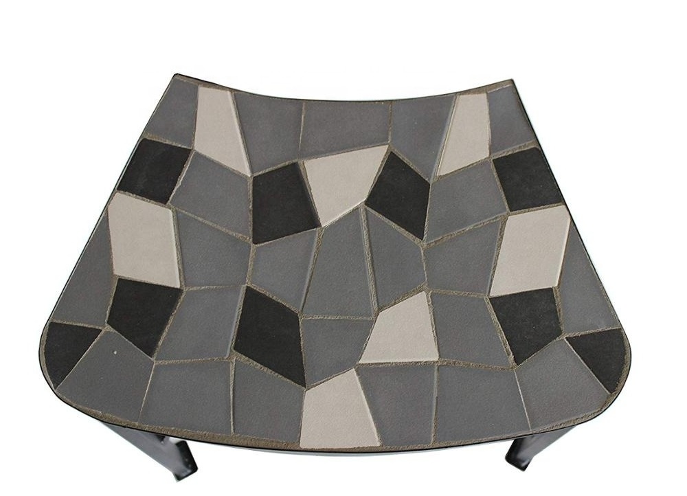 Round Mosaic Tile Convertible Fire Pit Table With 4 Coordinating Stools Complete Patio Set