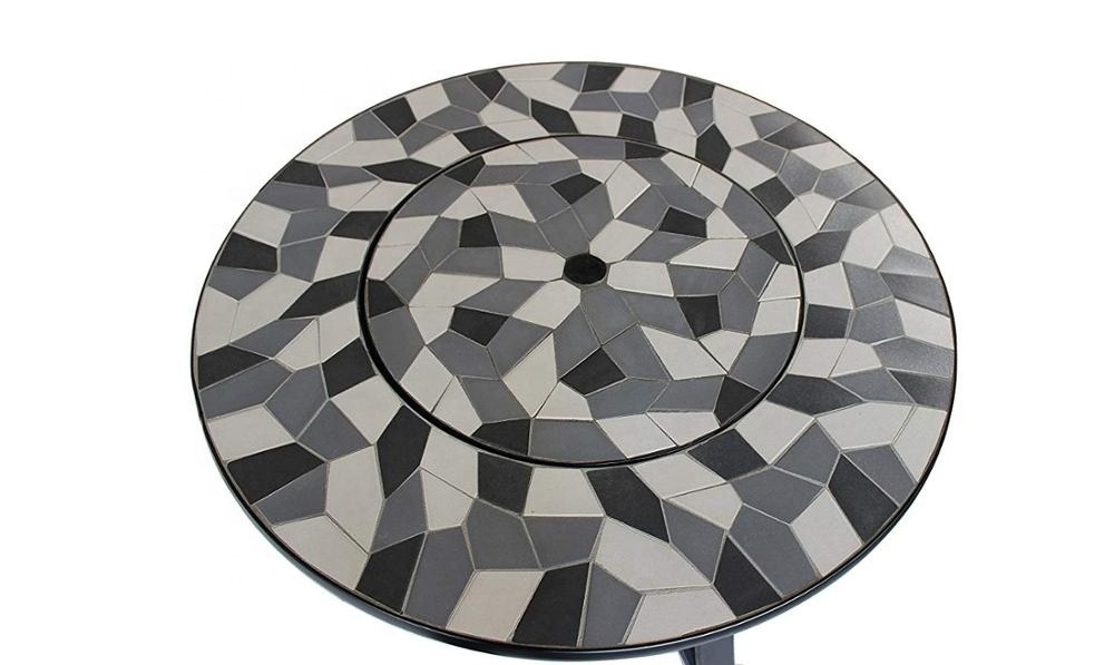 Round Mosaic Tile Convertible Fire Pit Table With 4 Coordinating Stools Complete Patio Set