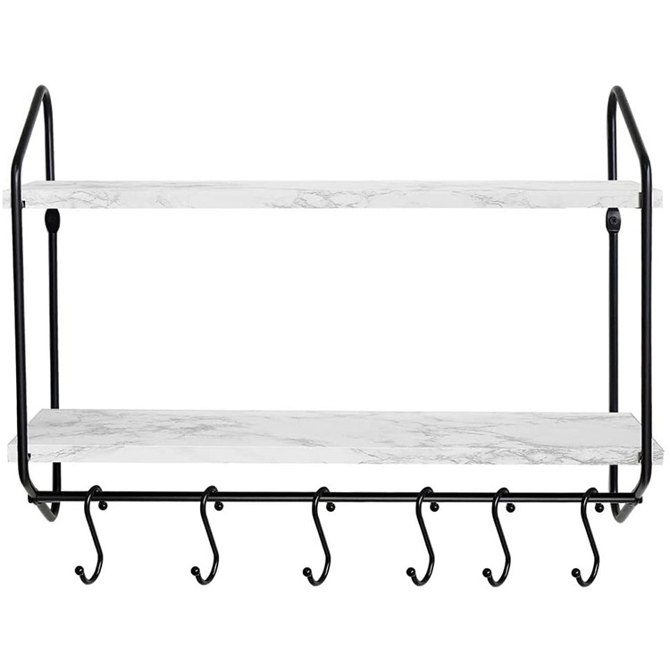 Kitchen Wall Shelf Floating Shelves Bathroom Mounted Shelfs with Towel Bar Hooks for Coffee Mugs