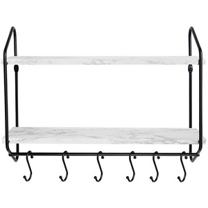 Kitchen Wall Shelf Floating Shelves Bathroom Mounted Shelfs with Towel Bar Hooks for Coffee Mugs