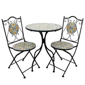 Mosaic Tile Bistro Set 1 Table 2 Folding Chairs