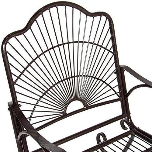 Antique Outdoor Patio Iron Scroll Porch Rocker Rocking Chair Deck Seat Backyard Glider - Brown