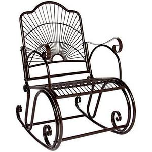 Antique Outdoor Patio Iron Scroll Porch Rocker Rocking Chair Deck Seat Backyard Glider - Brown