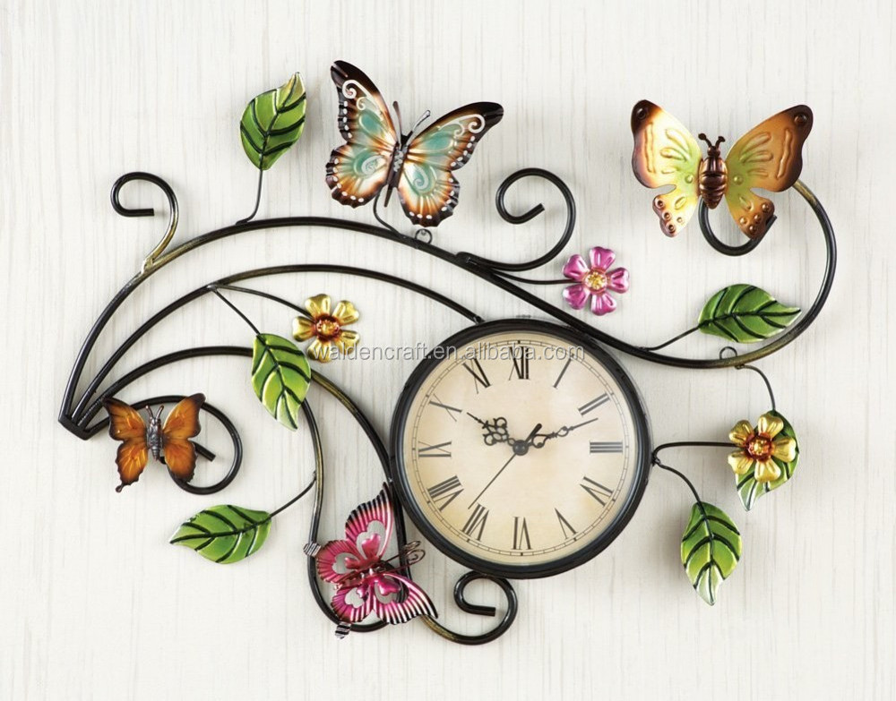 Wholesale Cheap Metal Wall Art Scrolling Butterfly Home Decor Wall Clock