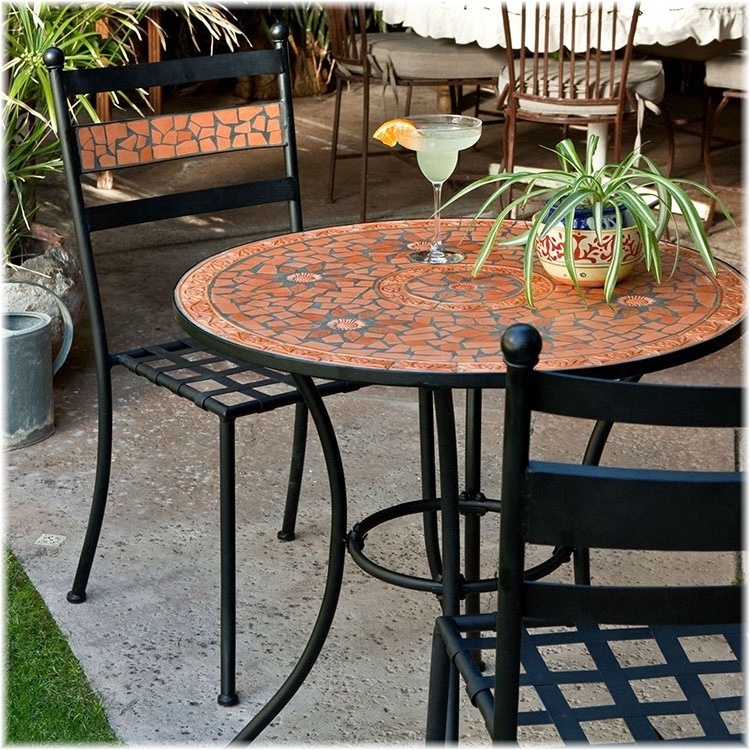 3-Piece New Black Metal Patio Bistro Set with Terra Cotta Tiles