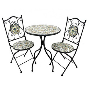 Mosaic Tile Bistro Set 1 Table 2 Folding Chairs New Design