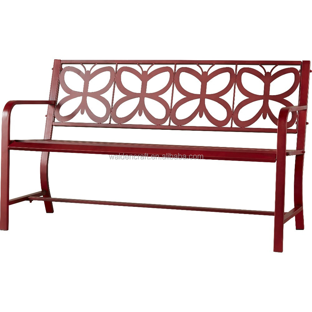 Outdoor red metal butterfly decoration garden bench