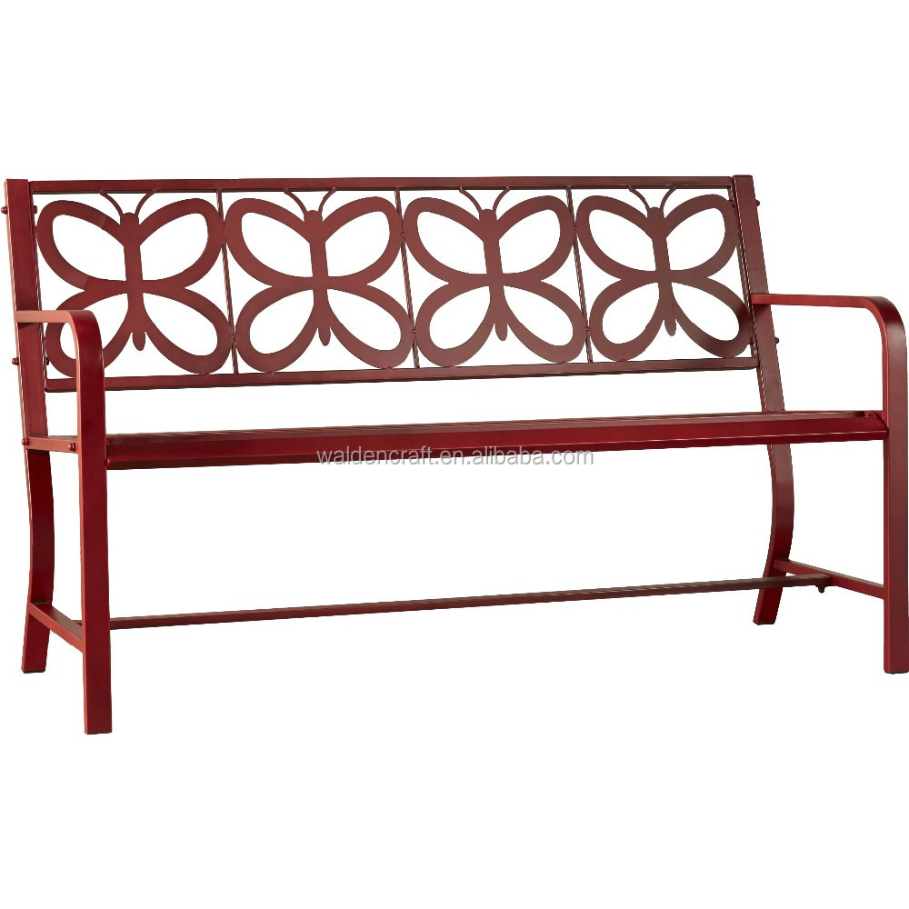 Outdoor red metal butterfly decoration garden bench