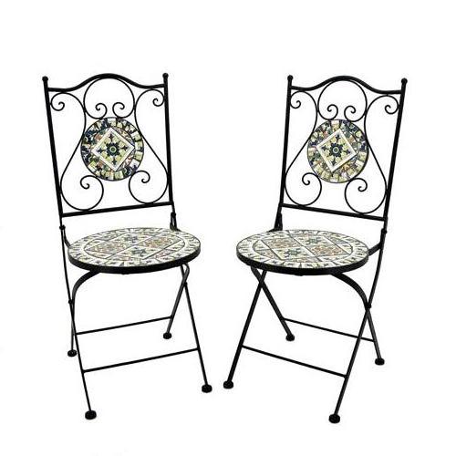 Mosaic Tile Bistro Set 1 Table 2 Folding Chairs New Design