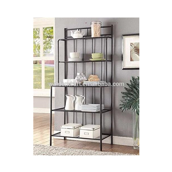 5-tier Black Metal Glass Shelves Kitchen Bakers Rack Stand