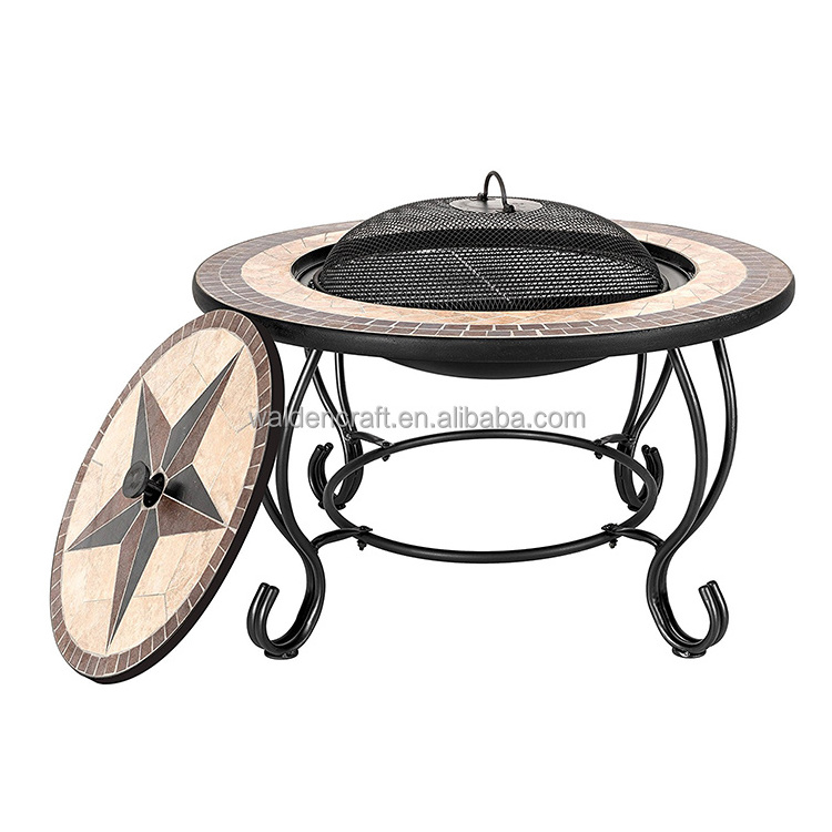 Round Outdoor Garden Mosaic Fire Pit Table