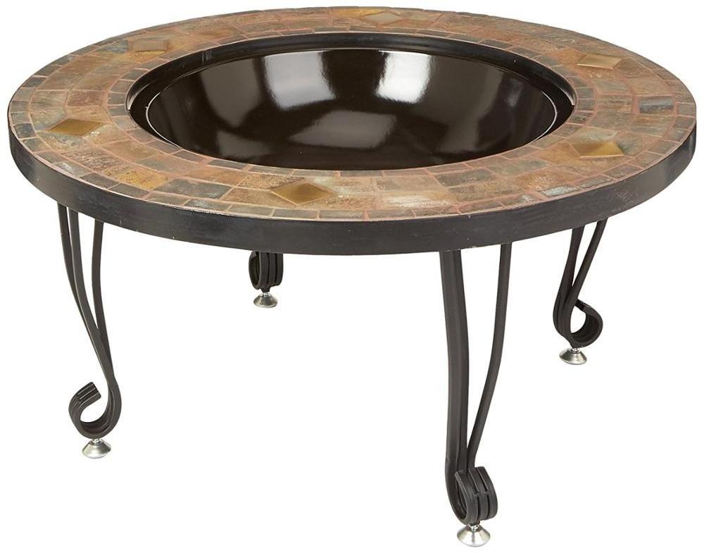 34-inch Natural Stone Fire Pit with Copper Accents