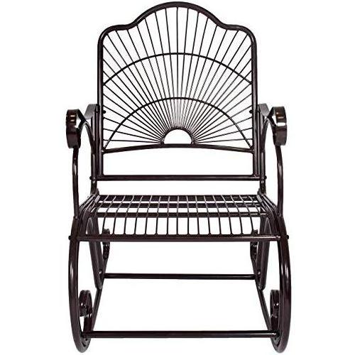 Antique Outdoor Patio Iron Scroll Porch Rocker Rocking Chair Deck Seat Backyard Glider - Brown