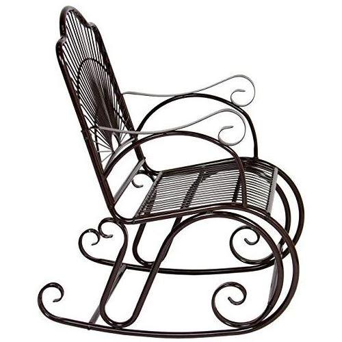 Antique Outdoor Patio Iron Scroll Porch Rocker Rocking Chair Deck Seat Backyard Glider - Brown