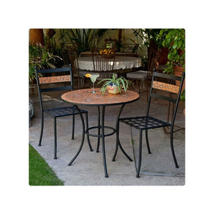 3-Piece New Black Metal Patio Bistro Set with Terra Cotta Tiles