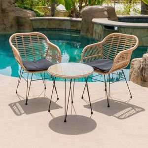 Outdoor Pool Furniture 3 Piece Wrought Iron Table and Chairs Patio Deck Outdoor Bistro Cafe Furniture Set