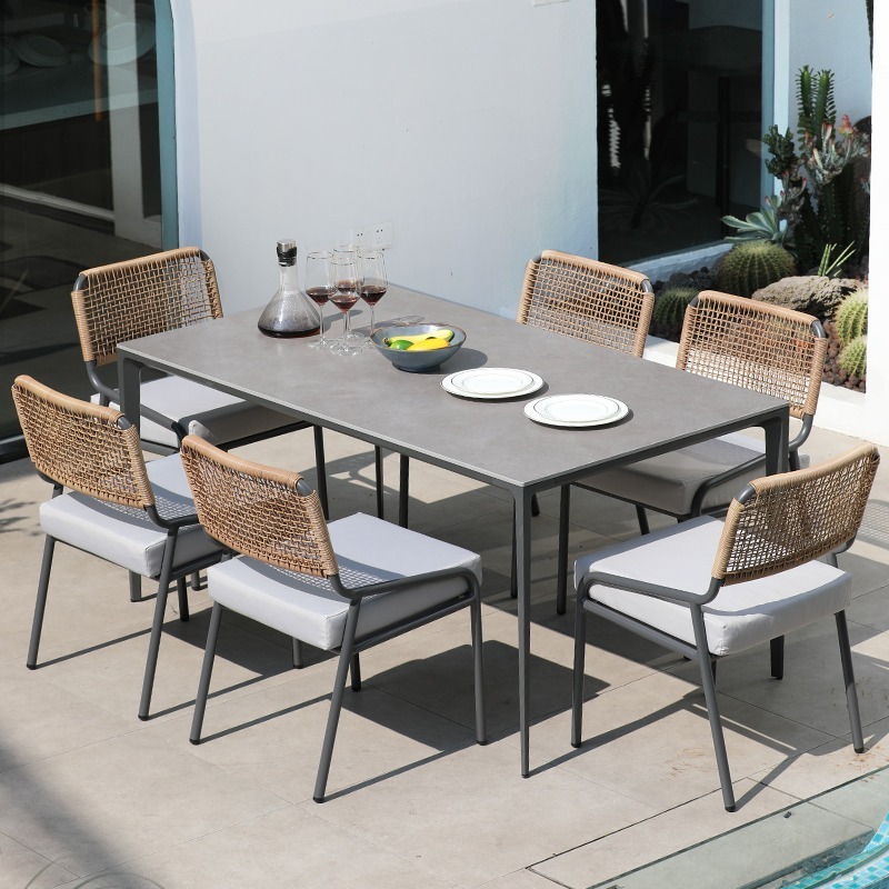 Modern garden outdoor patio bistro furniture rope chair and aluminum table set