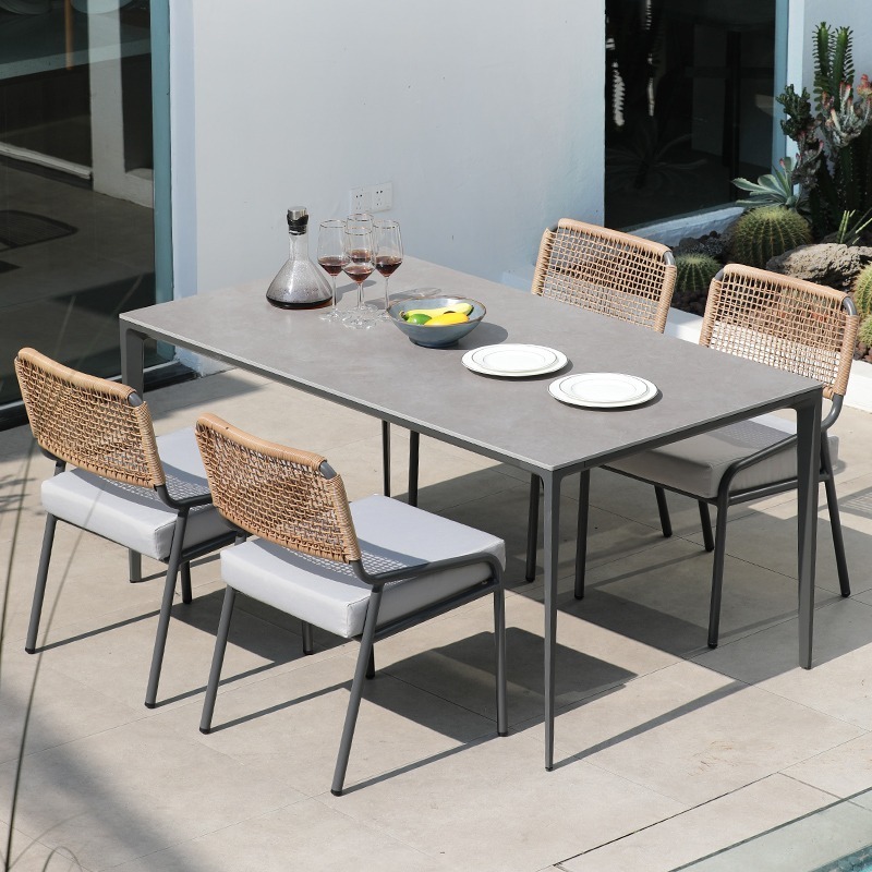 Modern garden outdoor patio bistro furniture rope chair and aluminum table set