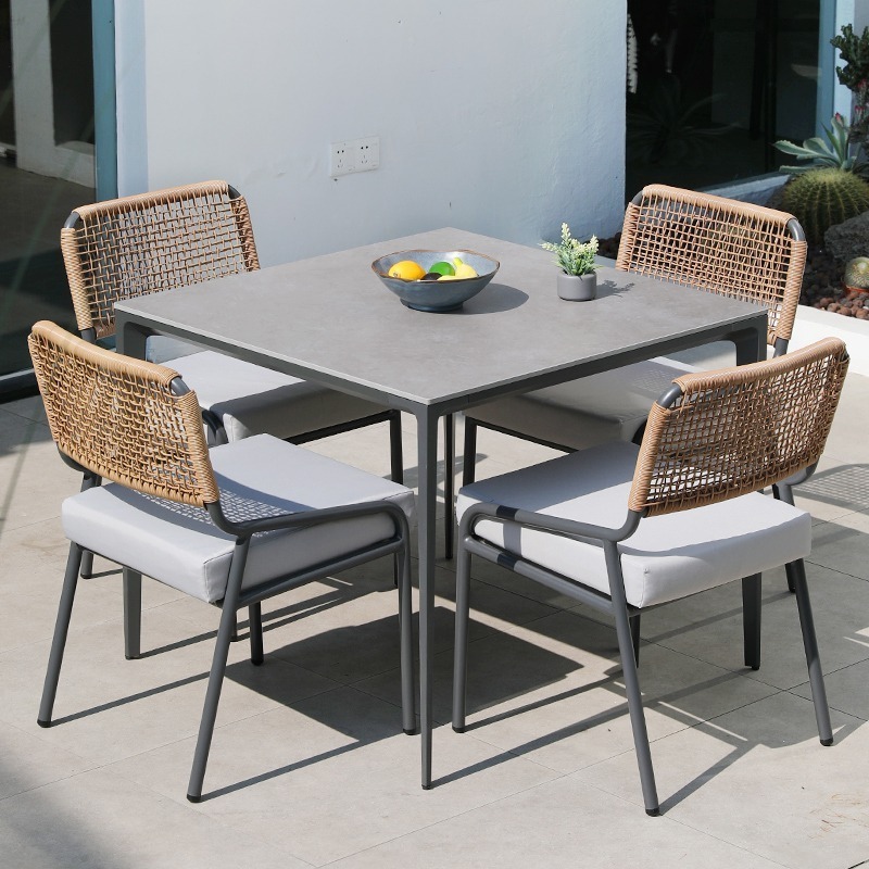 Modern garden outdoor patio bistro furniture rope chair and aluminum table set