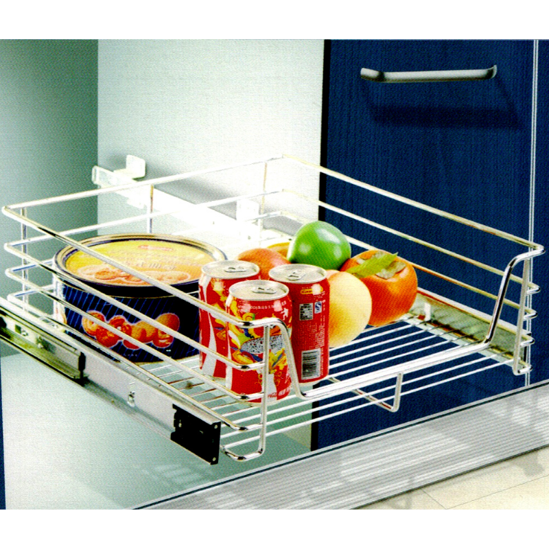 Modern Multi-Function Steel and Chrome Kitchen Storage Wire Basket Slide-Out Pull-Down Drawer for Cabinet Installation