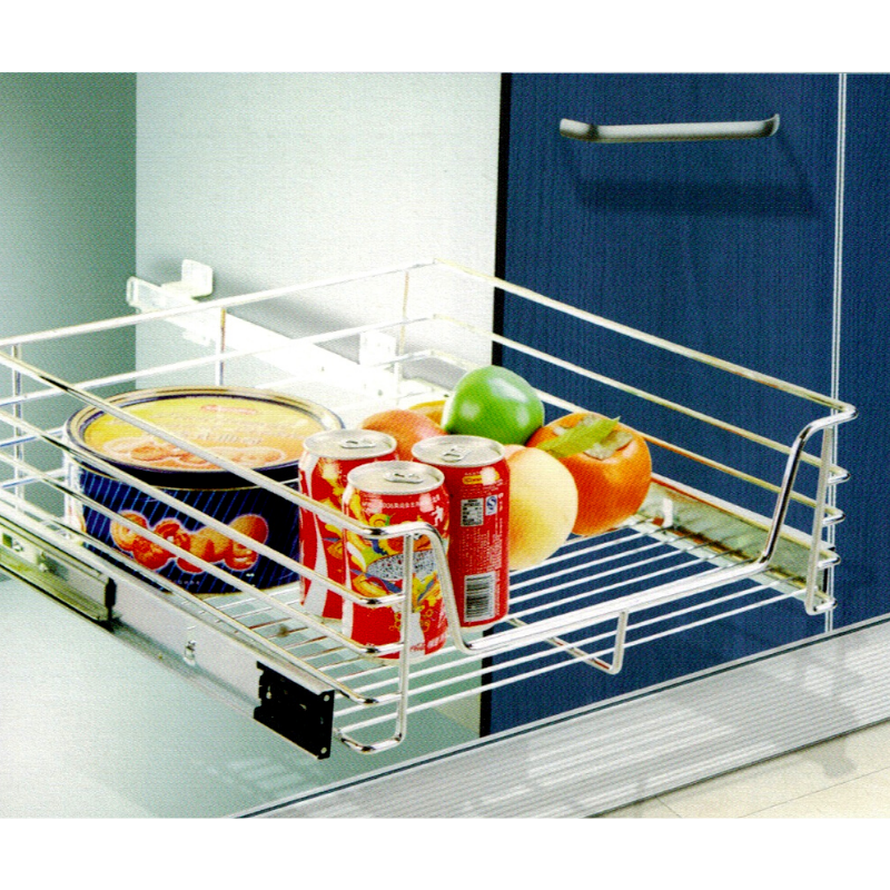 Modern Multi-Function Steel and Chrome Kitchen Storage Wire Basket Slide-Out Pull-Down Drawer for Cabinet Installation