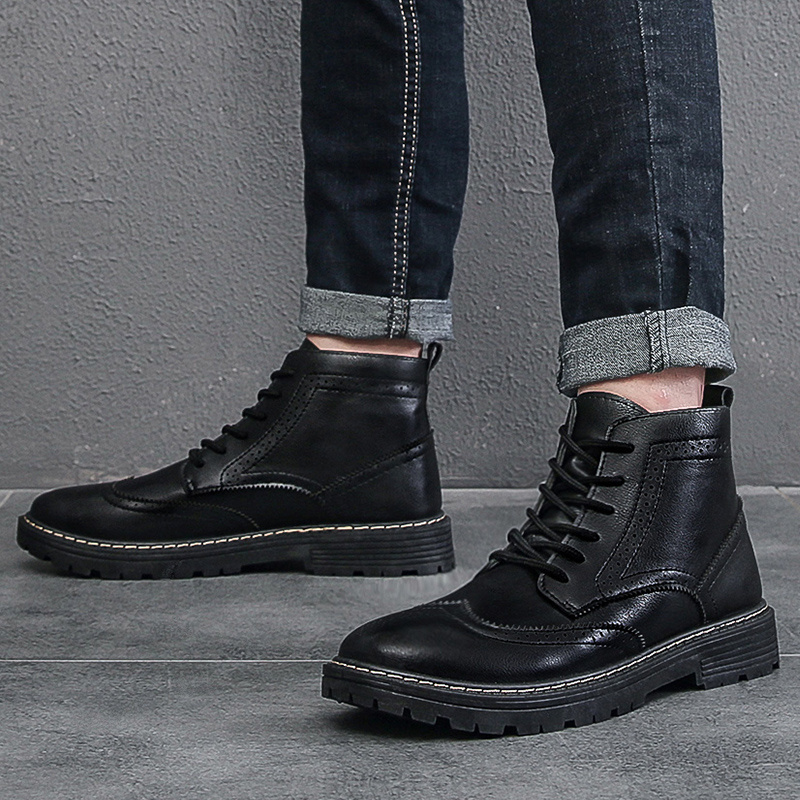 Designer Winter Business Black  Leather Ankle Sneaker Boots For Men Shoes