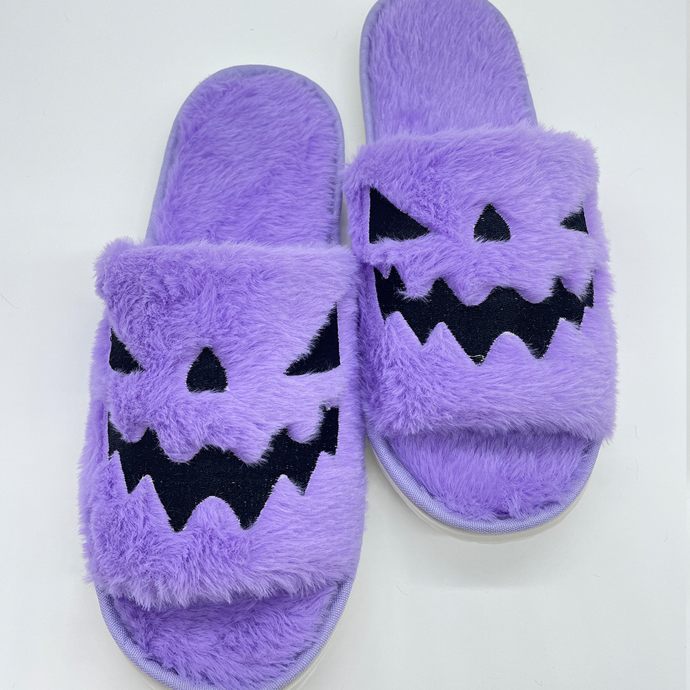 Cross-border explosive Halloween pumpkin indoor and foreign trade hot plush flat slippers