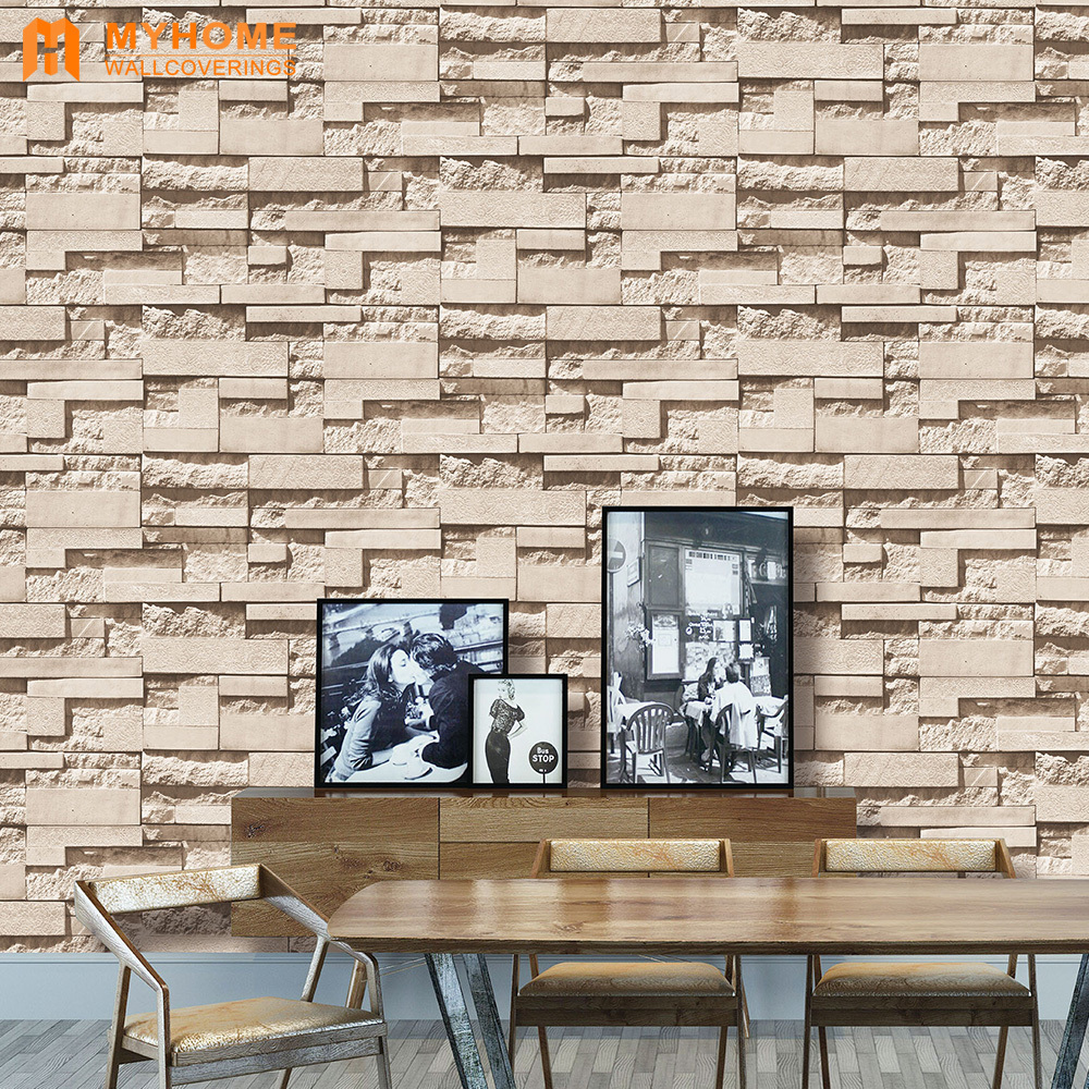 Wholesale Home Decor PVC 3D Effect Brick Stone Wallpaper